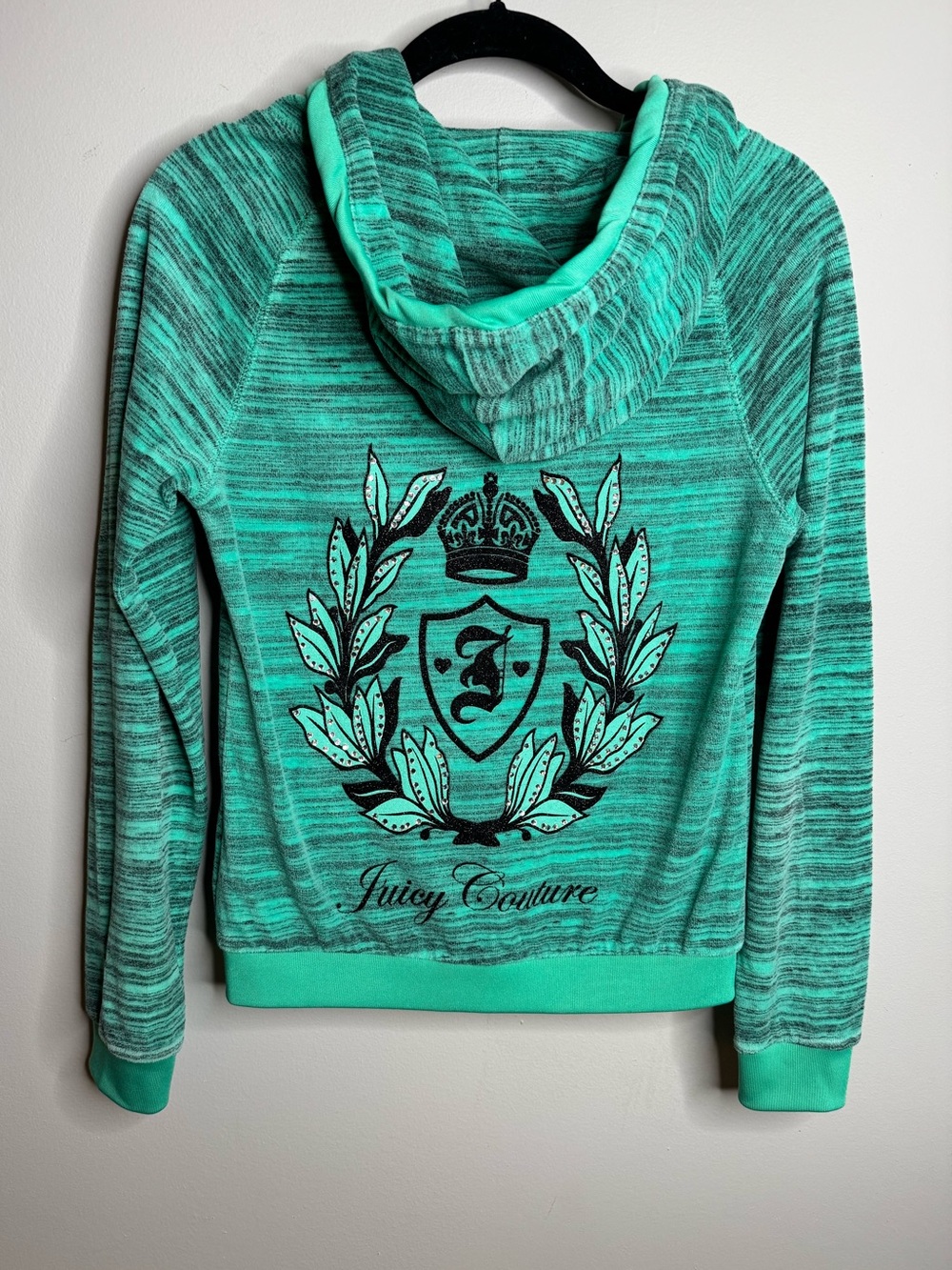 Juicy Couture Vintage Y2K Bling Velour Zip Up Jacket Mint Spaced Dyed - Size XS